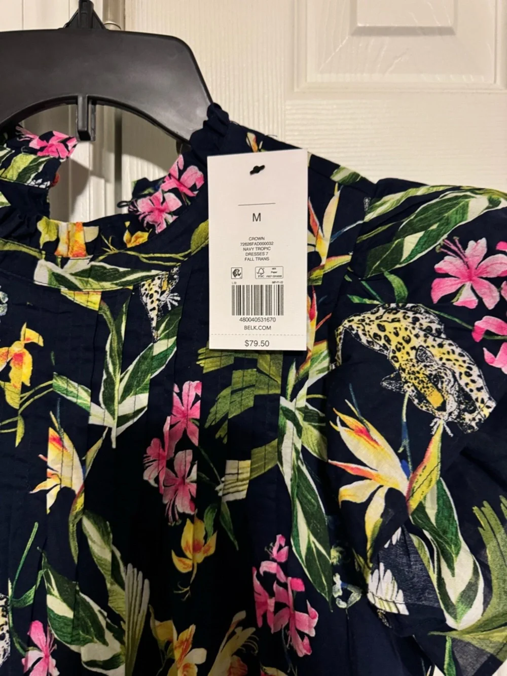 crown & ivy Navy Tropical Floral Print Dress with Pink & Yellow Accents - Picture 1 of 4